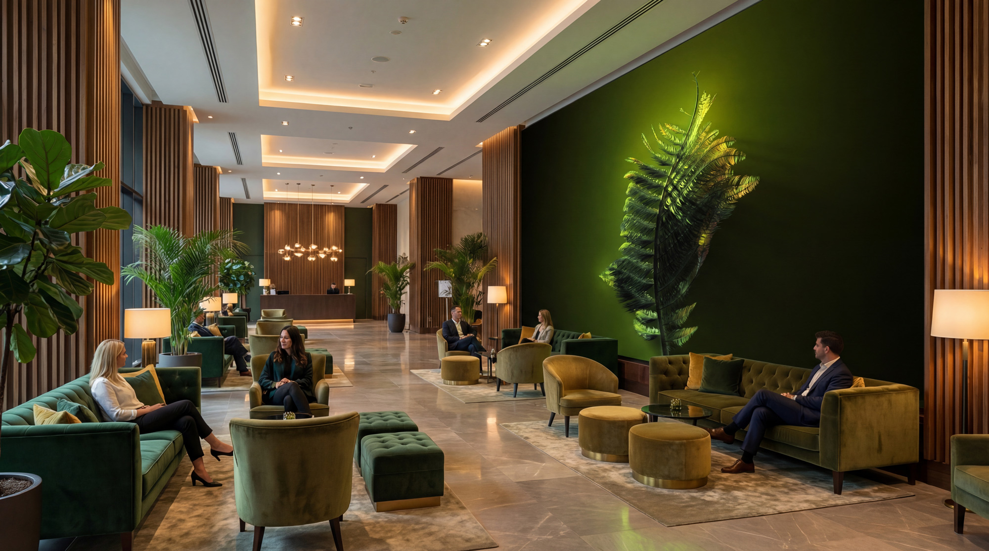 Birth artwork displayed in a corporate waiting area or lobby.